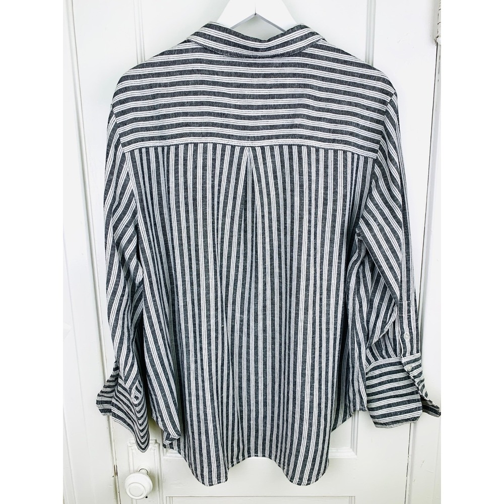 Donna Karan Weekend Striped Linen-Blend Shirt L Coastal Preppy Travel Breathable - Picture 5 of 16